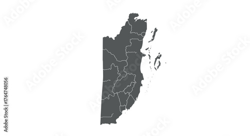 High-quality outline map of belize with district borders in grey on white background