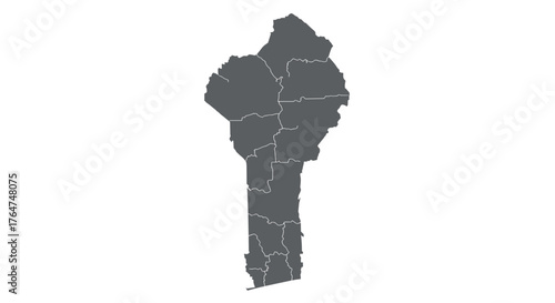 Blank map of benin with divisions in gray silhouette style for educational use