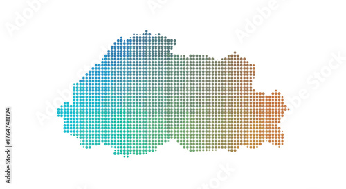 Bhutan map with gradient dots in rainbow colors on white background