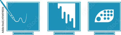 Touchscreen monitors with graphic functions, monitors for graphic designers and artists, vector icons and technologies