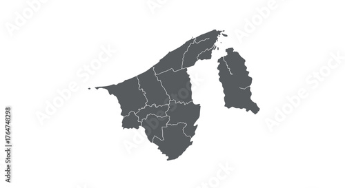 Simple grey map of brunei highlighting regions