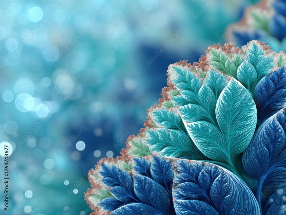 Obraz premium Abstract Turquoise Floral Fractal - Elegant and Dreamy Background