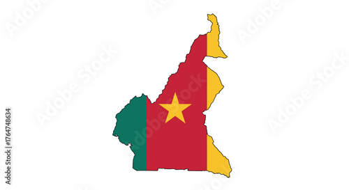 Cameroon map with national flag colors and star emblem