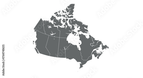 Gray silhouette map of canada with provincial borders