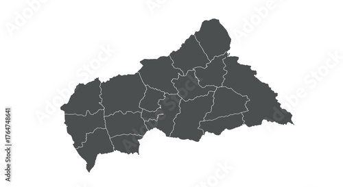 Central african republic map with provincial borders on white background