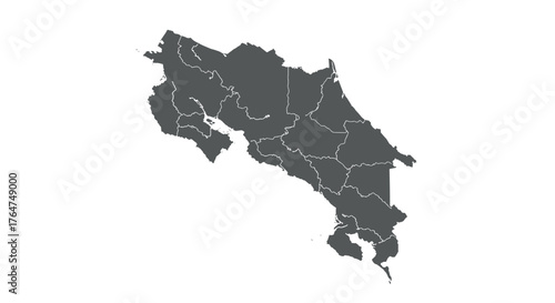 Costa rica map with administrative borders and regions in gray silhouette