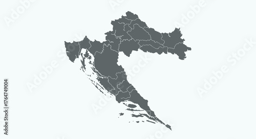 Croatia map in grey tones with region borders on light background