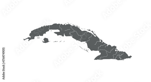 Minimalist silhouette map of cuba with provincial borders on white background