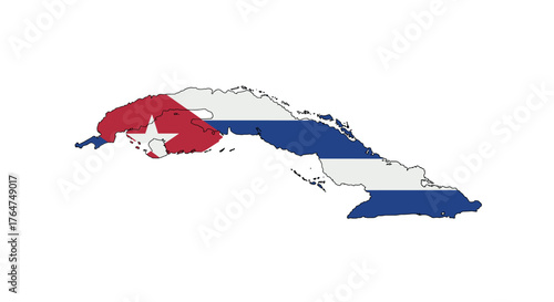 Cuba map with national flag colors on white background