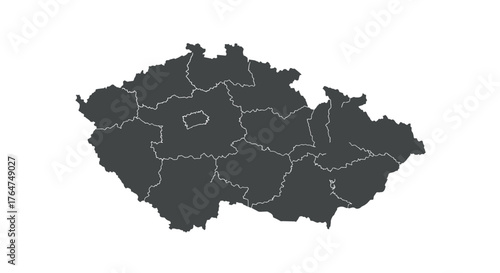 Czech republic map with regions outline in silhouette style