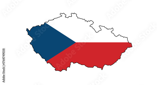 Czech republic flag map: simple outline design with national colors