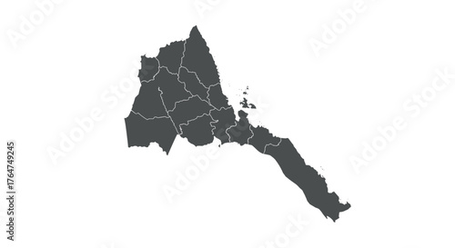 Eritrea map with dark regions and white borders on simple background