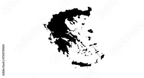 Detailed silhouette map of greece with islands on white background