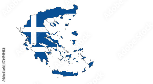 Greek flag incorporated into country map of greece on white background