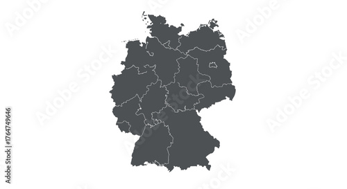 Germany map with state borders in dark silhouette style