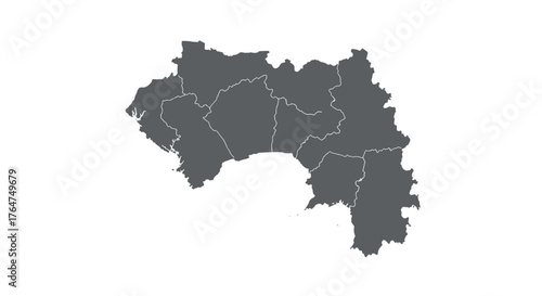 Guinea outline map with regions in detailed silhouette design