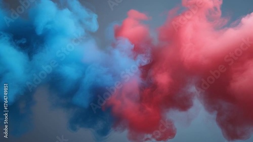 Cinematic Dual Smoke Clouds – Blue and Red Tones Meeting in the Middle with Balanced Contrast