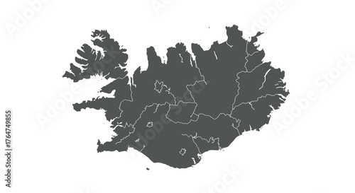 Simplified gray map of iceland with regions outlined on white background