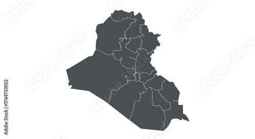 Detailed map of iraq with provincial borders in dark gray silhouette style