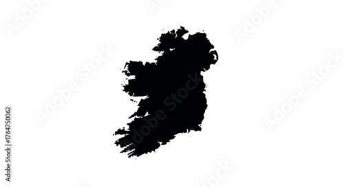 Detailed silhouette map of ireland on white background