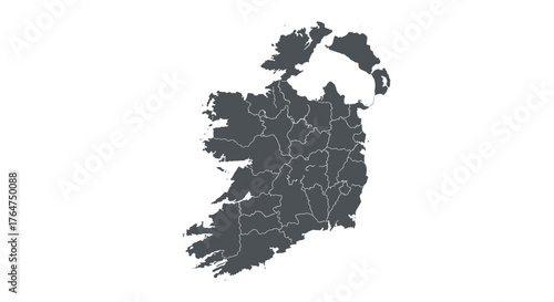 Detailed map of ireland with county borders in grey silhouette style