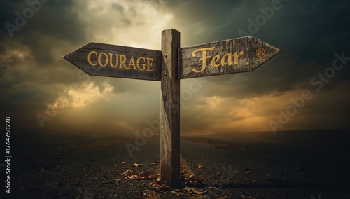 Road Marker Pointing to Bravery Against Anxiety