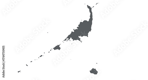 Monochrome map of kuril islands: simplified geographical silhouette