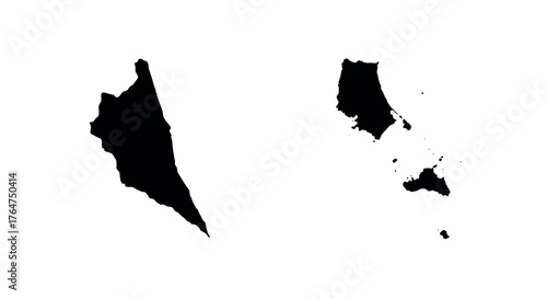 Israel and south korea map silhouettes on white background