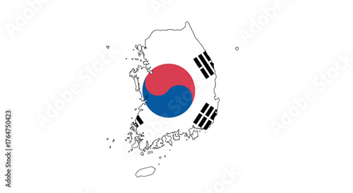 South korea map with taeguk in minimalist outline style