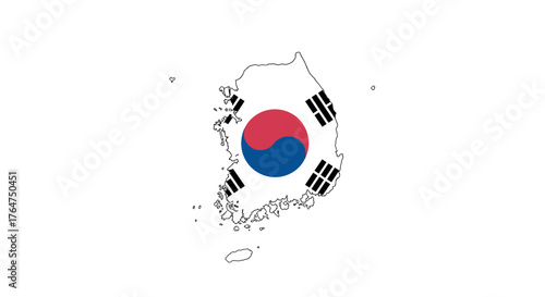 Outline map of south korea with flag elements