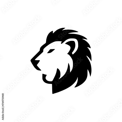 Solid black silhouette logo symbol vector illustration design sign white background icon character of a lion roaring head.