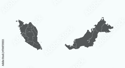 Minimalist map silhouette of malaysia with state borders