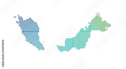 Colorful halftone map of malaysia with borneo and peninsula regions
