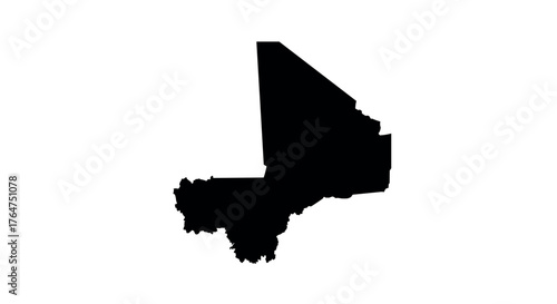 Bold silhouette of mali country map on white background
