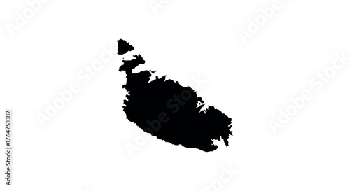 Black silhouette map of malta island on white background