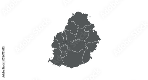 Map of mauritius with administrative boundaries in simple black and white design
