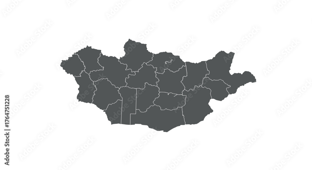 Obraz premium Mongolia map silhouette with detailed provincial borders on white background