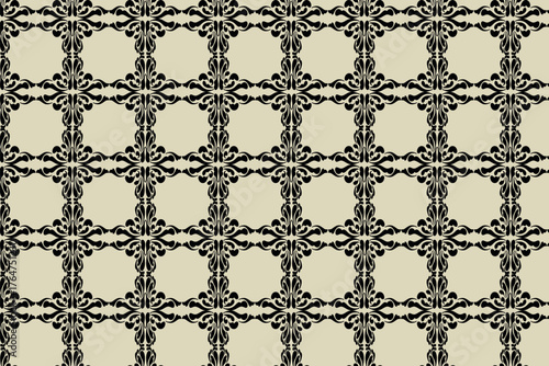 Elegant Vintage Baroque Ornamental Grid Seamless Pattern, Luxurious Antique Rococo Decorative Motif Background