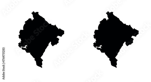 Montenegro map silhouette pair with borders on white background