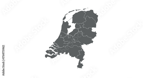 Detailed map of the netherlands with provincial borders in silhouette style