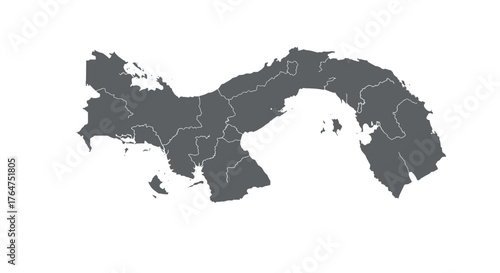 Panama map outline with regions in grey silhouette style