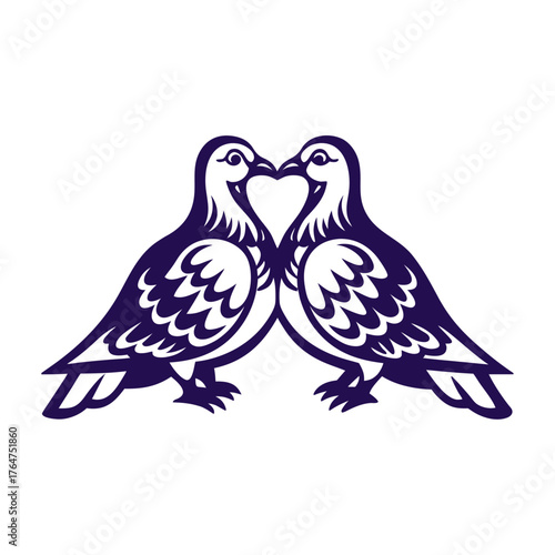 Kissing Doves Silhouette - Love and Peace Symbol Pair of simple kissing doves or lovebirds facing each other