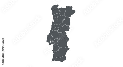 Minimalist map outline of portugal with regions
