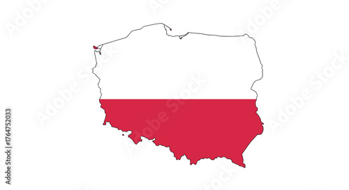 Outline map of poland with national flag color pattern on white background
