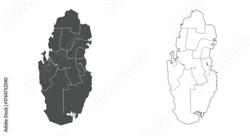 Qatar region maps: detailed silhouette and outline variants