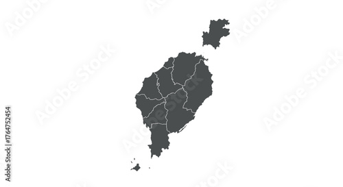 Monochrome map with detailed political borders of an archipelago