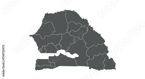 Dark gray map of senegal with clear borders on white background