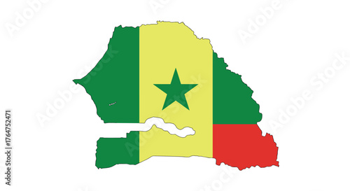 Senegal map with national flag colors and central star design