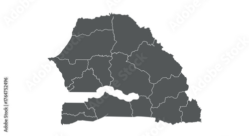 Minimalist map of senegal with detailed regional borders