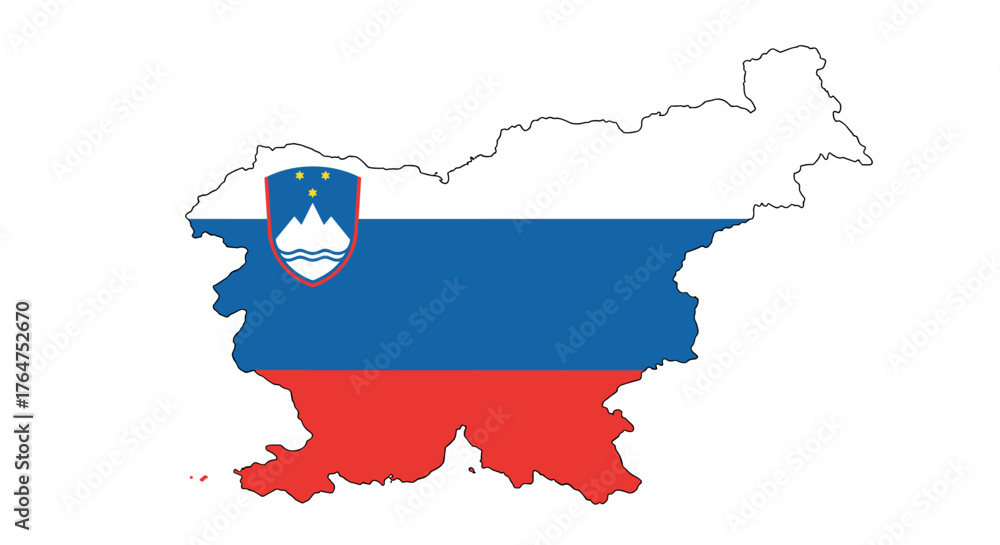 Obraz premium Outline map of slovenia with national flag colors and coat of arms